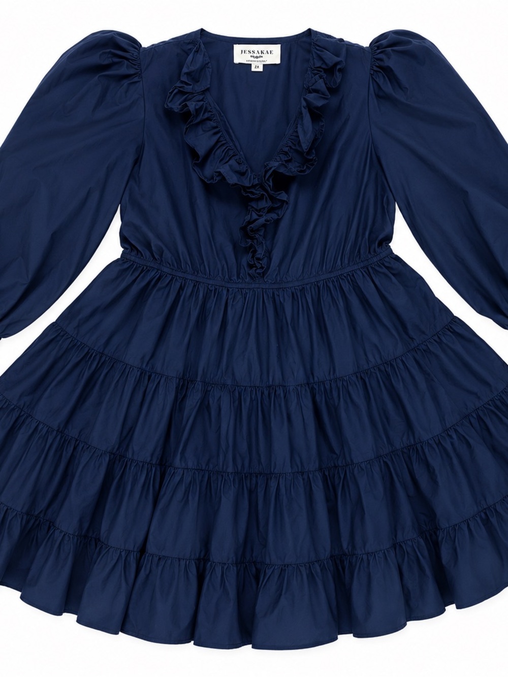 JessaKae x The Food Nanny 2X Navy Blue Ruffle Tiered Babydoll Dress Cottagecore